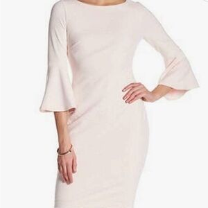 Calvin Klein Solid Sheath Dress With Bell Sleeves Size